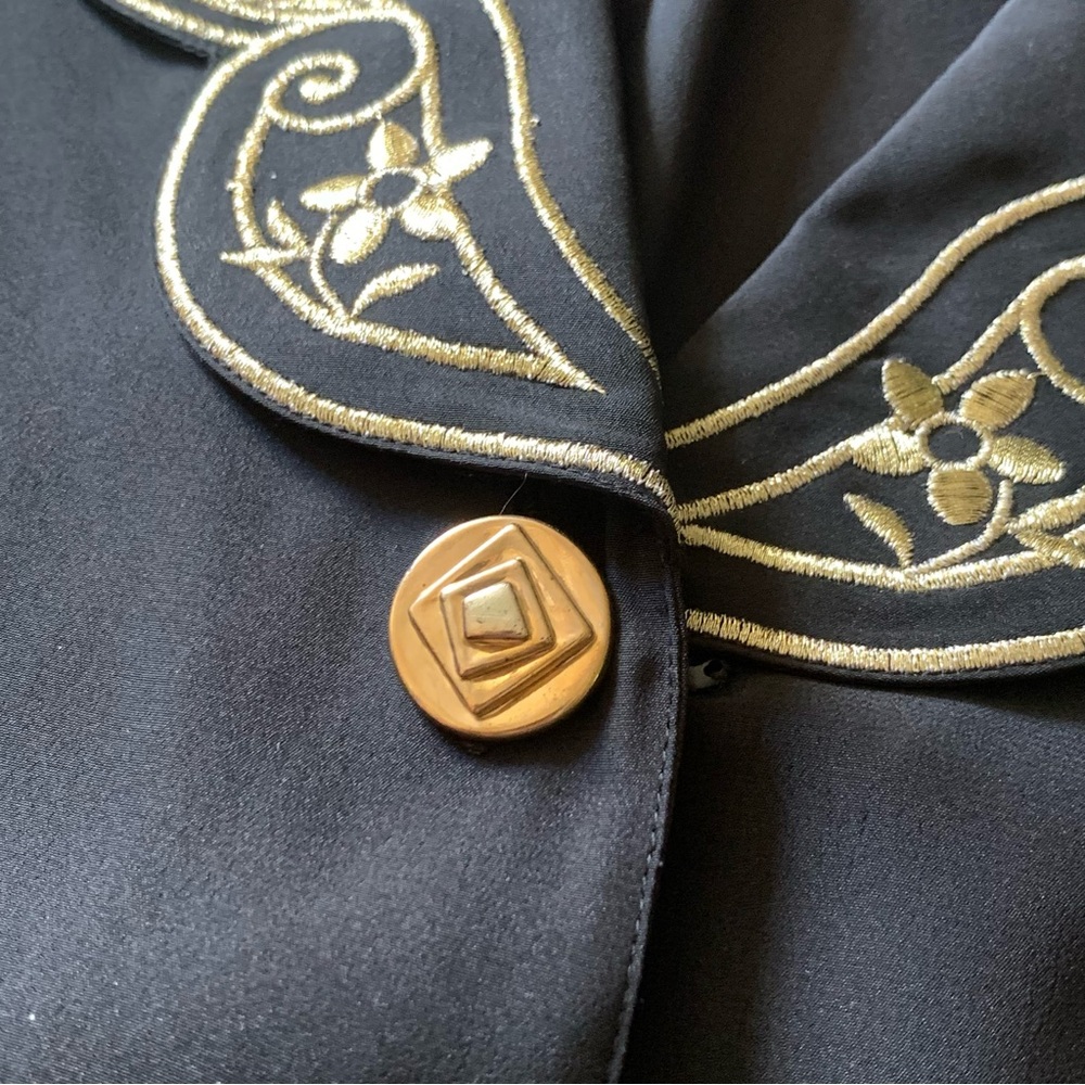 Vintage Black Blouse with Gold Embroidered Collar - Picture 7 of 15